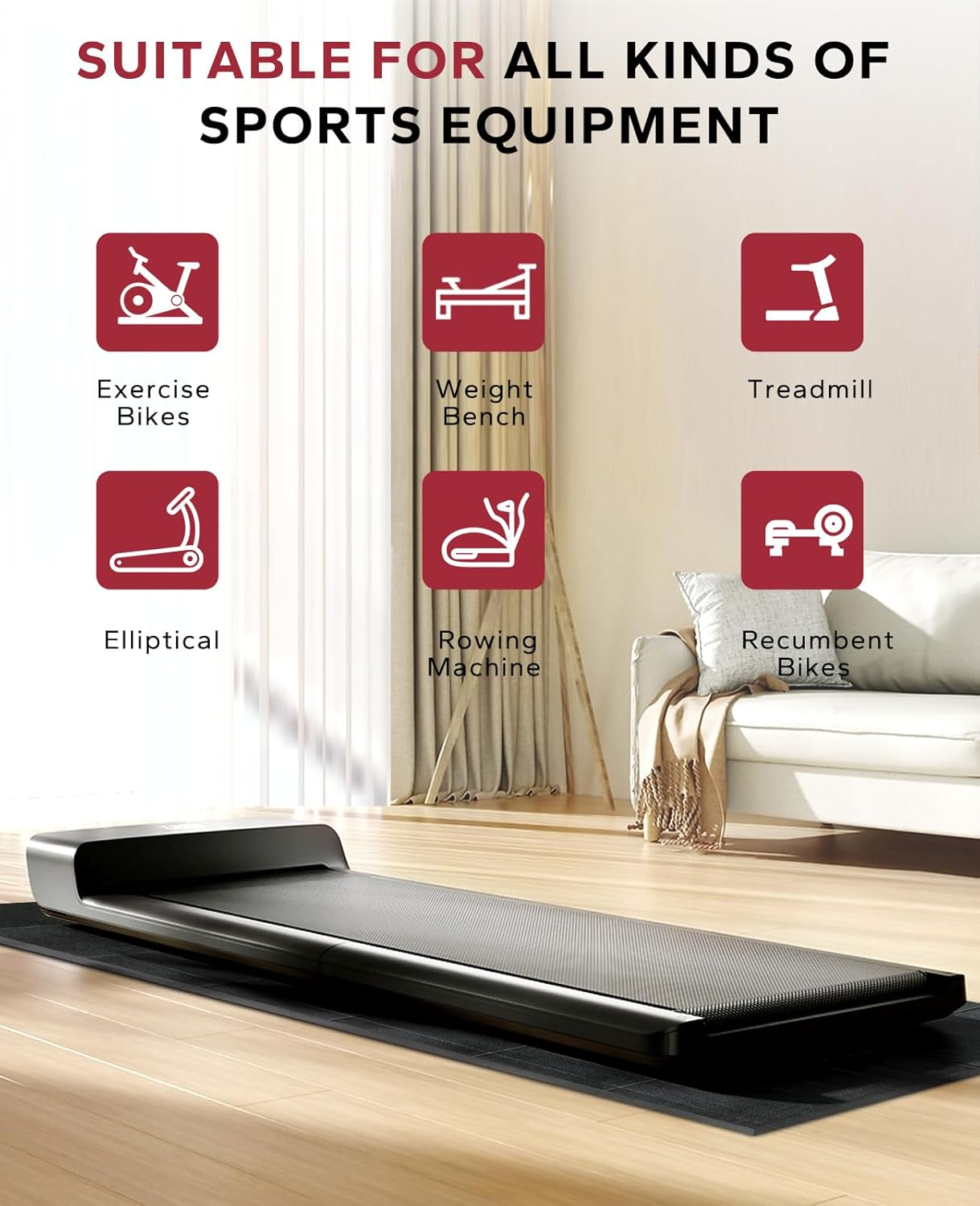 HAPBEAR Foldable Exercise Equipment Mat, 173&times;61Cm&times;5Mm Thick, Non-Slip Treadmill, Weight Bench & Walking Pad Mat for Carpet & Hardwood Floors, Shock Absorbing Floor Protector for Home Gym image number 6