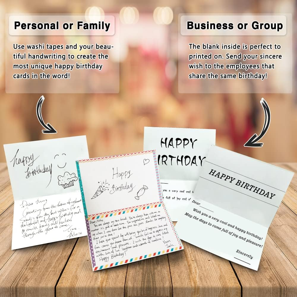 Feela 40 Pack Happy Birthday Cards, 40 Designs Birthday Cards Multipack with 40 Blank Envelopes, 48 Pieces of Stickers 2 Washi Tapes, 10X15Cm Blank Greeting Cards for Women, Men, Friends and Kids image number 3