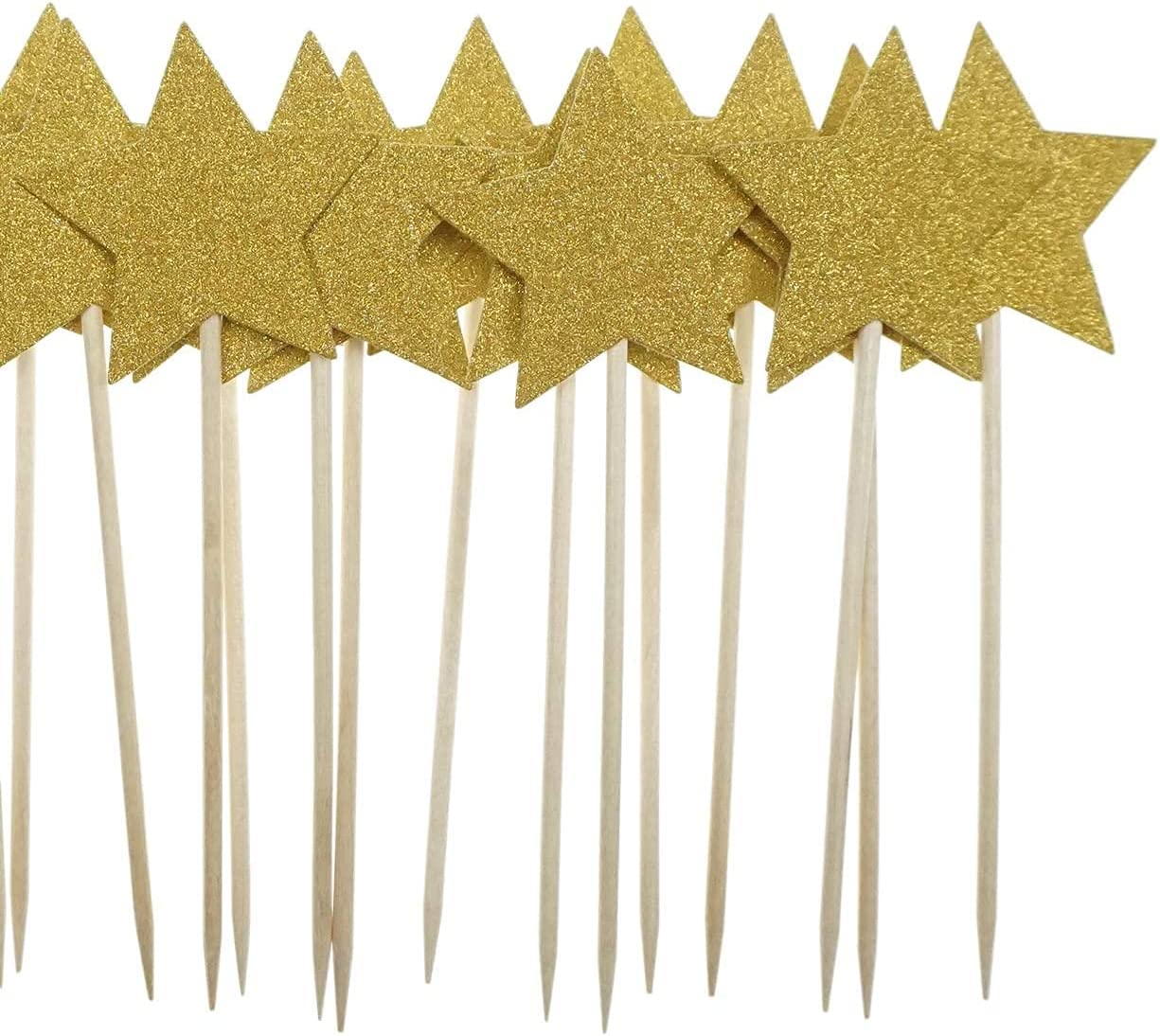 Confetti! 30Pc Gold Star Cake Cupcake Decorations Toppers Picks Supplies, Appetizer Picks image number 1