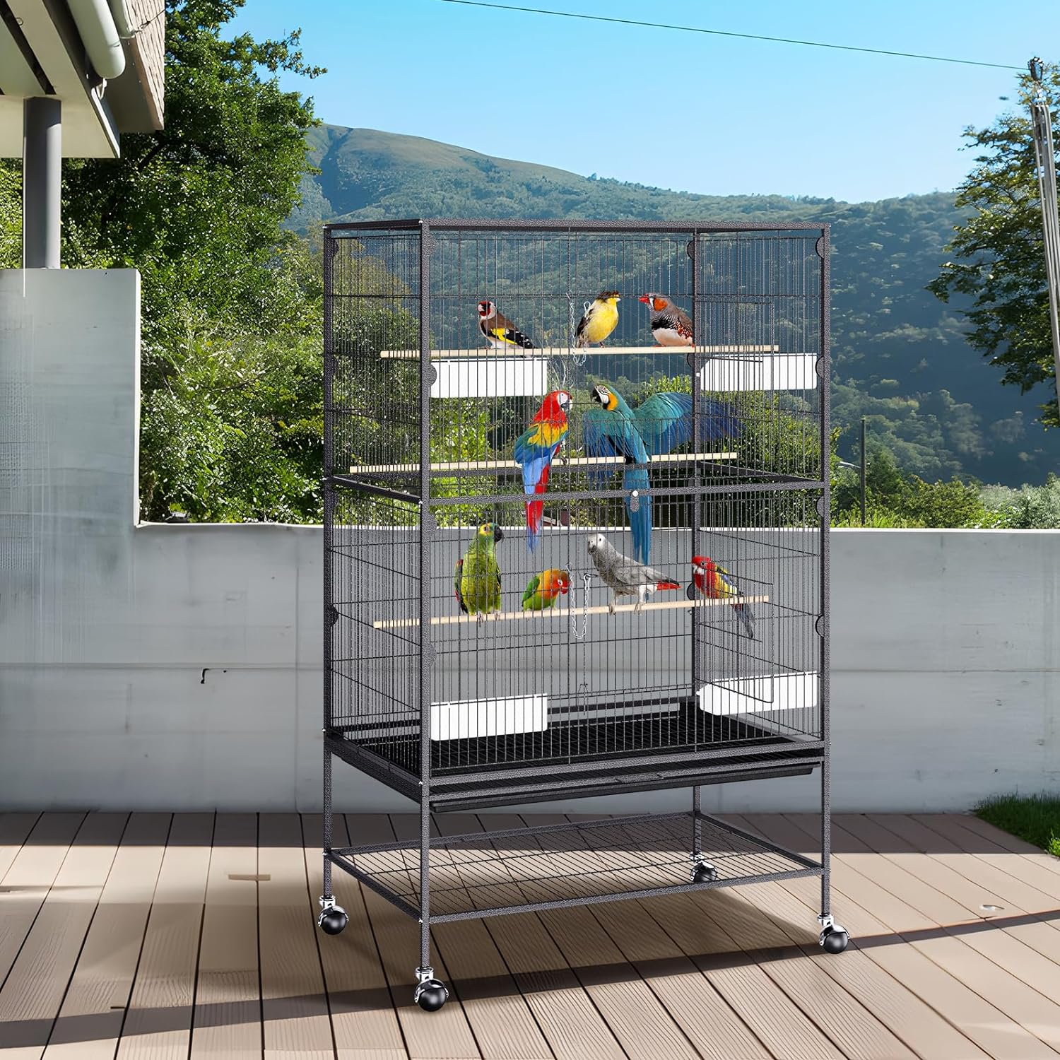 VEVOR 52 Inch Standing Large Bird Cage, Carbon Steel Flight Bird Cage for Parakeets, Cockatiels, Parrots, Macaw with Rolling Stand and Tray image number 4