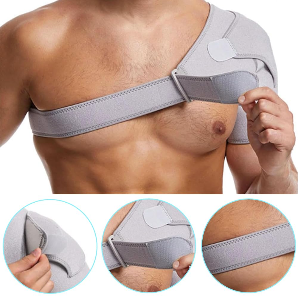 Adjustable Shoulder Brace for Men & Women, Breathable Neoprene Rotator Cuff Support with Compression Wrap, Relief for Shoulder Pain, Strains & Dislocation (Grey) image number 2