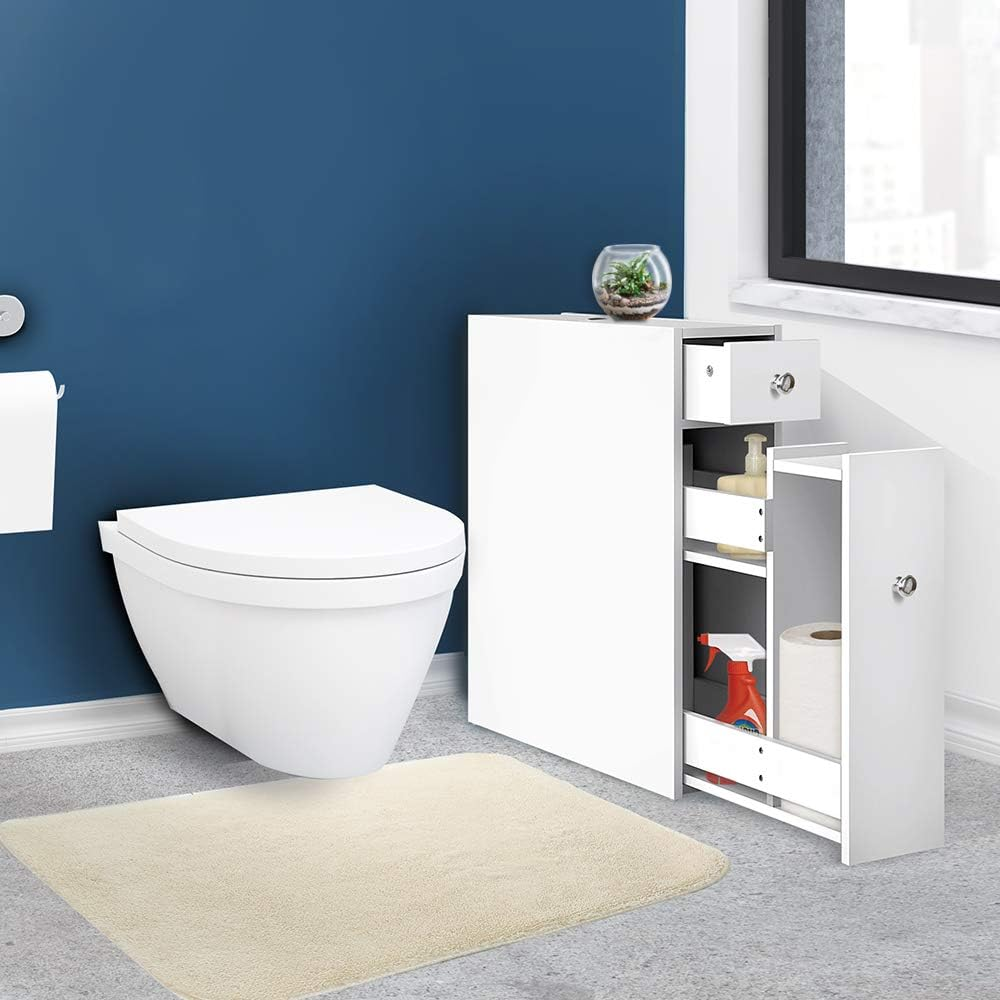 Artiss Bathroom Storage Cabinet, 58Cm Height Cupboard Side Table Corner Shelf Wall over Toilet Roll Storages Cabinets Unit Home Furniture Organiser Accessories, Slim Space Saving White image number 3