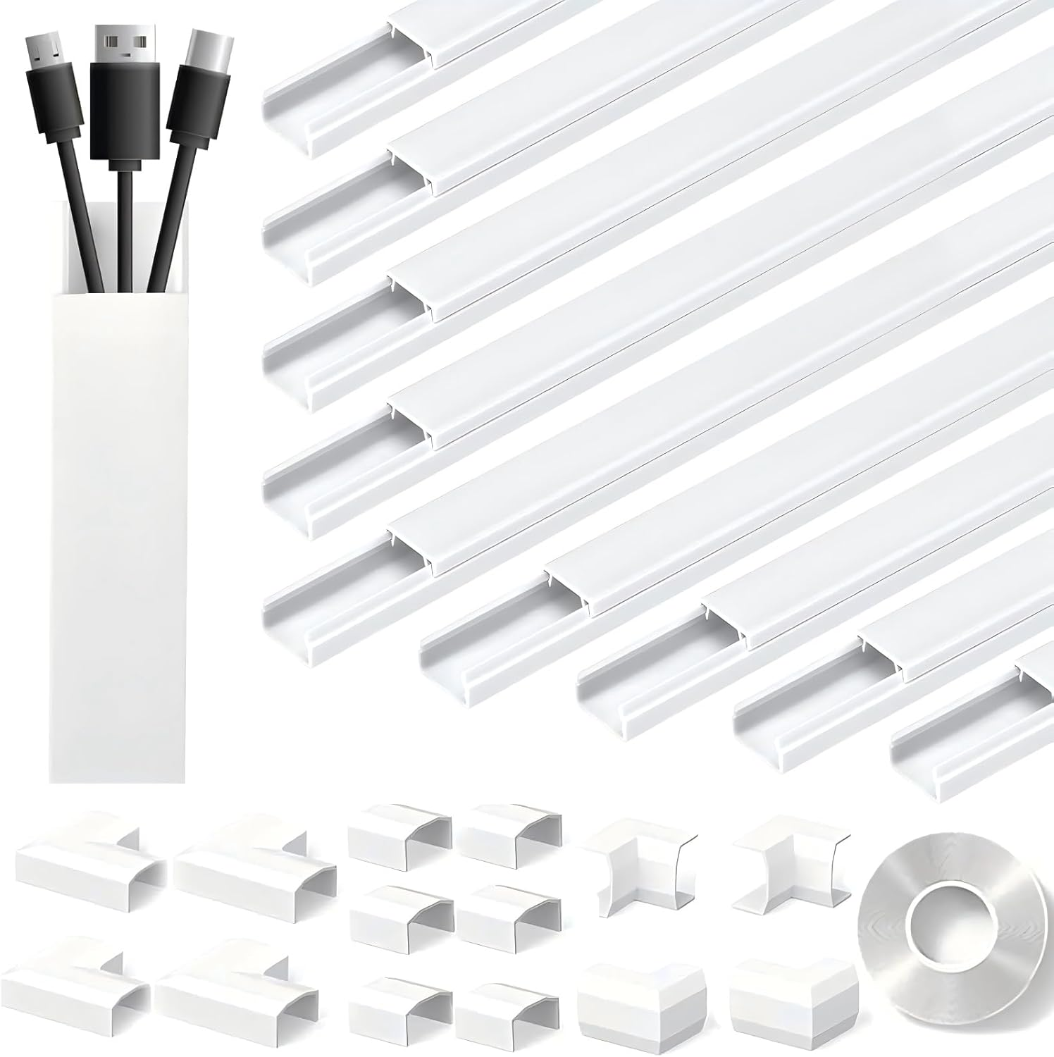 Cord Hider, 400CM / 157In Wire Covers for Cords on Wall, Premium Cable Hider Cord Covers for Wires, Cable Management Wire Hiders for TV, Cable Raceway Kit, 10Pcs 0.59In W X 0.35In H X 15.75In L image number 2