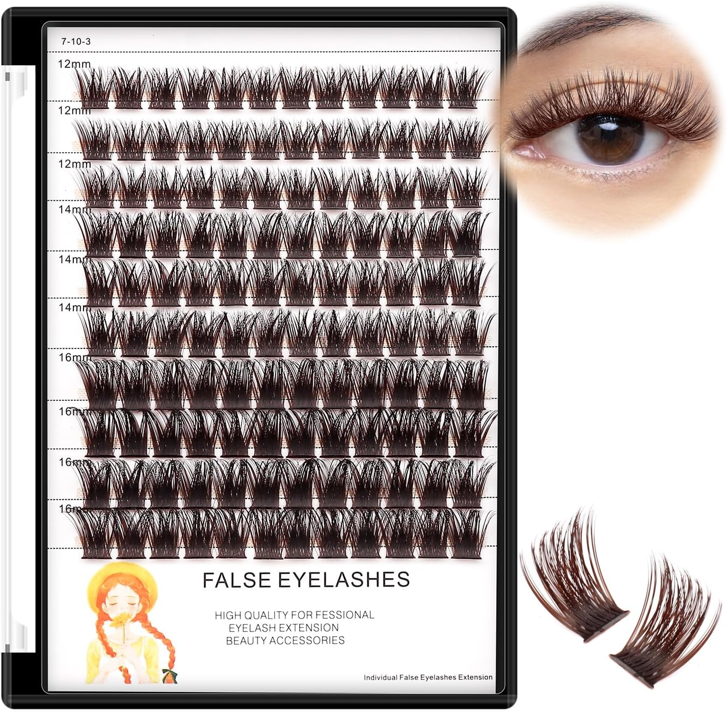 Bodermincer Lash Clusters D Curl Black/Brown/Colored Lashes 10-12-14/12-14-16/16-18-20Mm Mixed Lash Clusters Kit for Beginner (M01-Black Brown-12-14-16Mm MIX) image number 5