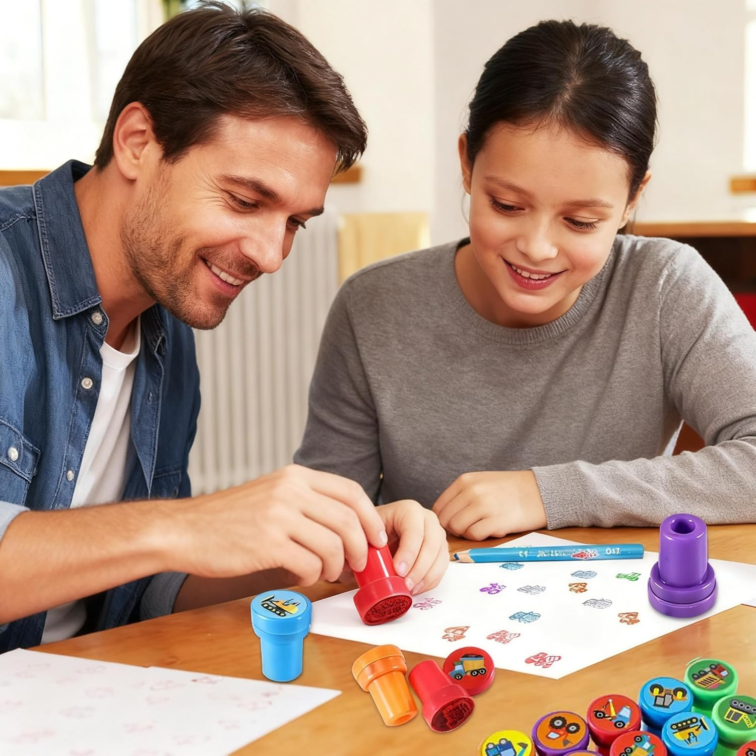 Pack of 20 Digger Children'S Stamps, Self-Inking Construction Truck Stamps, Construction Party Favours for Children'S Birthday, Party Accessories, Construction Site Stamp, Classroom Rewards image number 2