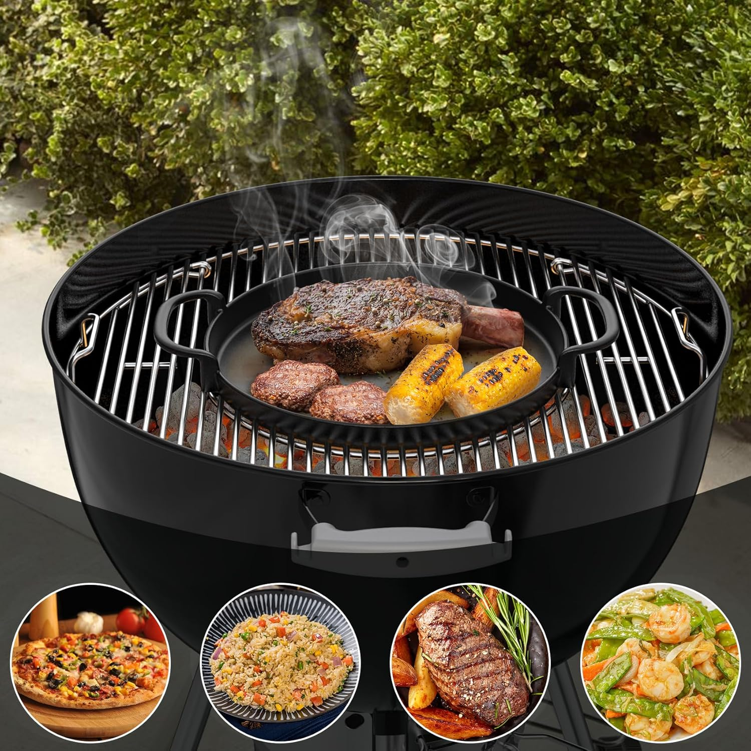Onlyfire Cast Iron Pans Diameter 30.5 Cm, Grill Plate, round Grill Pan Insert for Weber 7421 57 Cm Charcoal Grills, One-Touch Charcoal Grill, Gourmet BBQ System Replacement Parts image number 3
