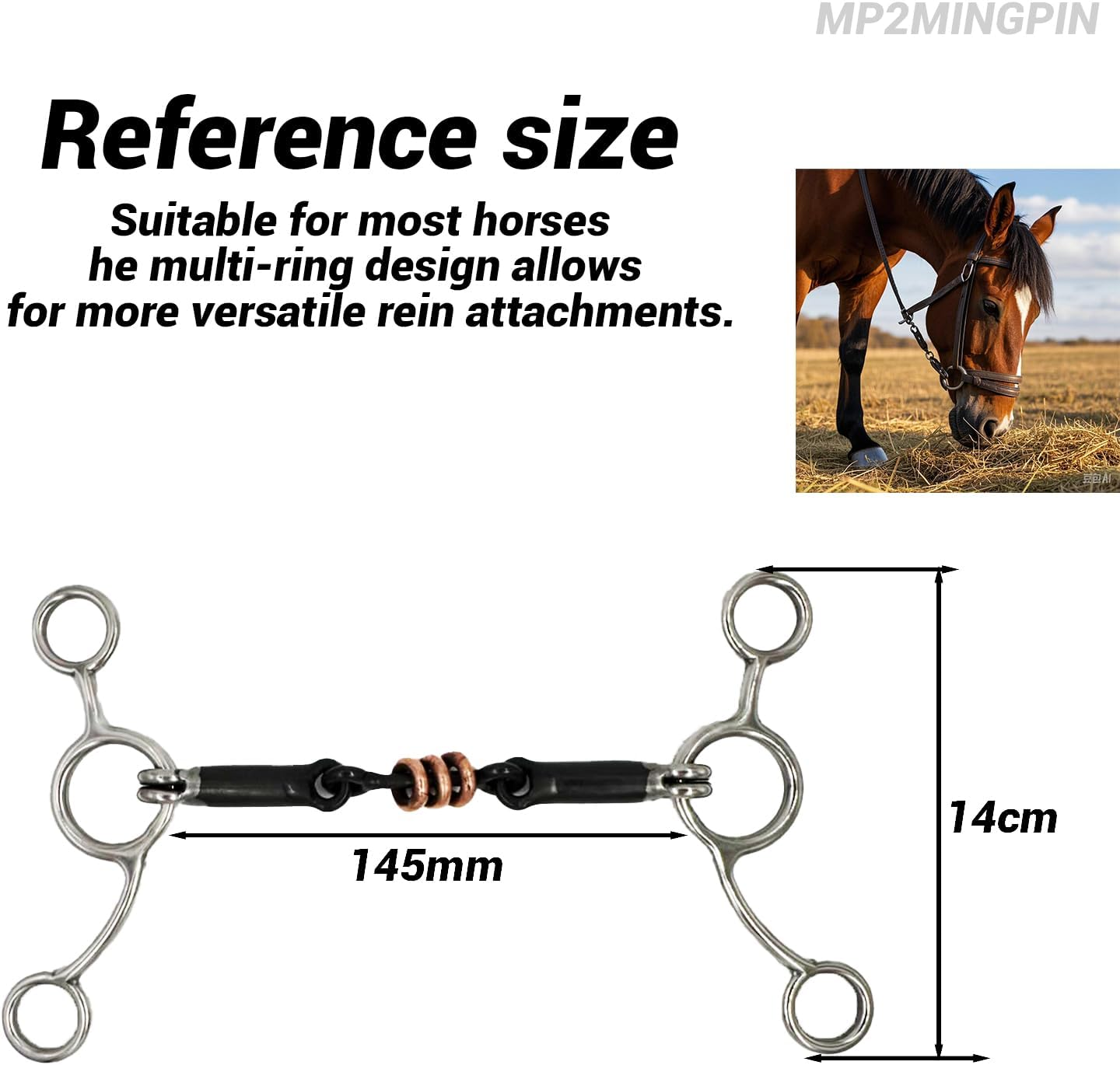 MP2MINGPIN Double-Jointed Bit Stainless Steel Snaffle Bits for Horses with Three Brass Rings,Durable and Comfortable Horse Bit for Riding Enthusiasts and Trainers