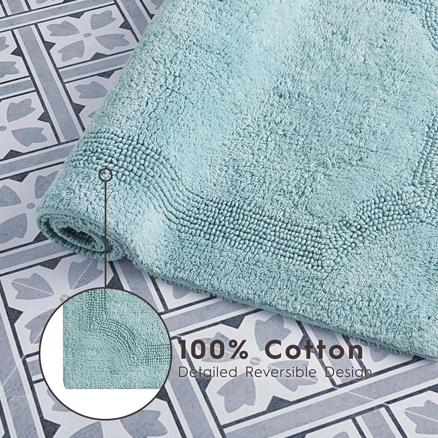 Laura Ashley Reversible Cotton 21 X 34 In. Bath Mat, Aqua image number 6