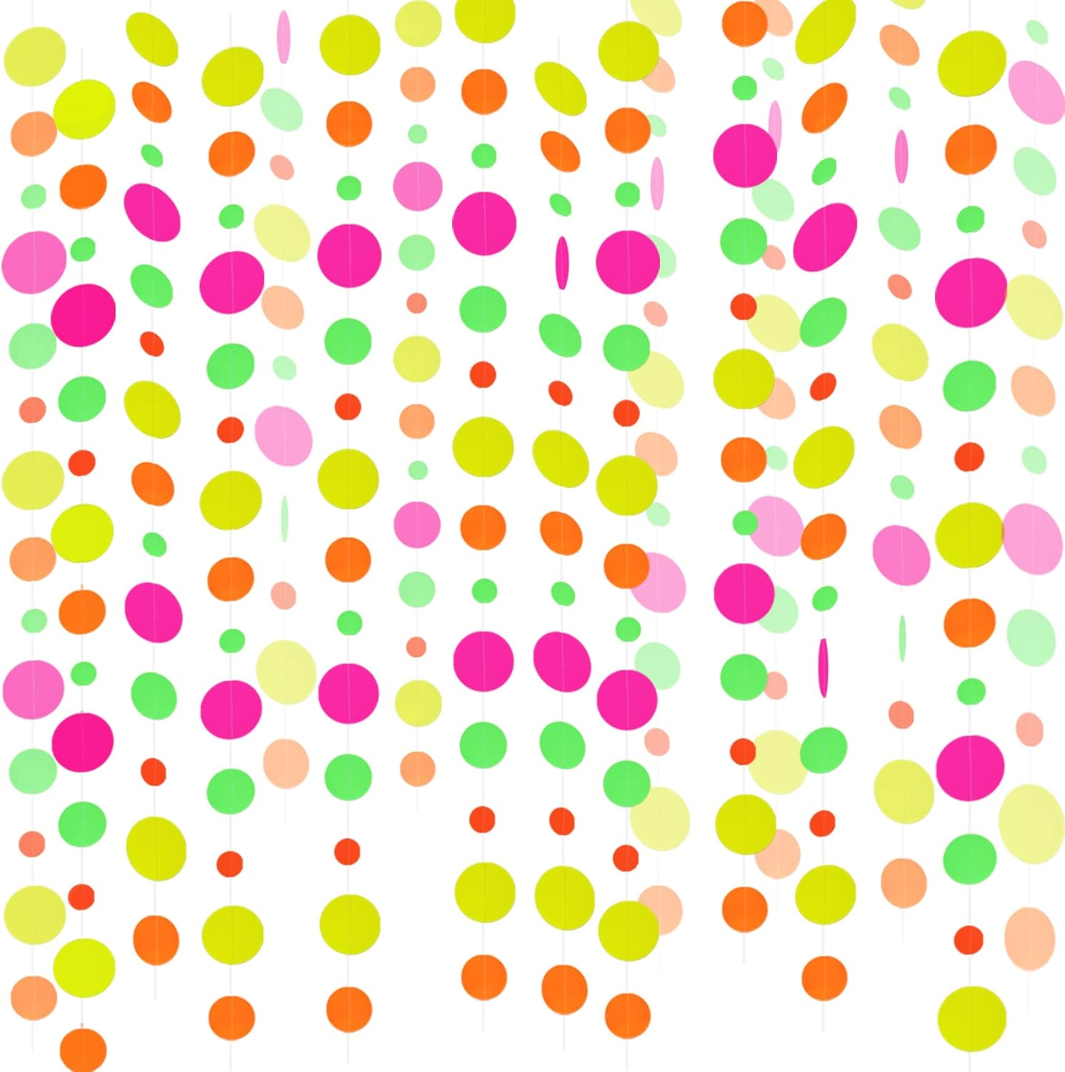 108Feet Paper UV round Dot Neon Garland Blacklight Reactive Glow in the Dark Party Supplies Streamers Glow Fluorescent Hanging Circle Dots Banners for Wedding Birthday Neon Party Decorations - Round Dot image number 5