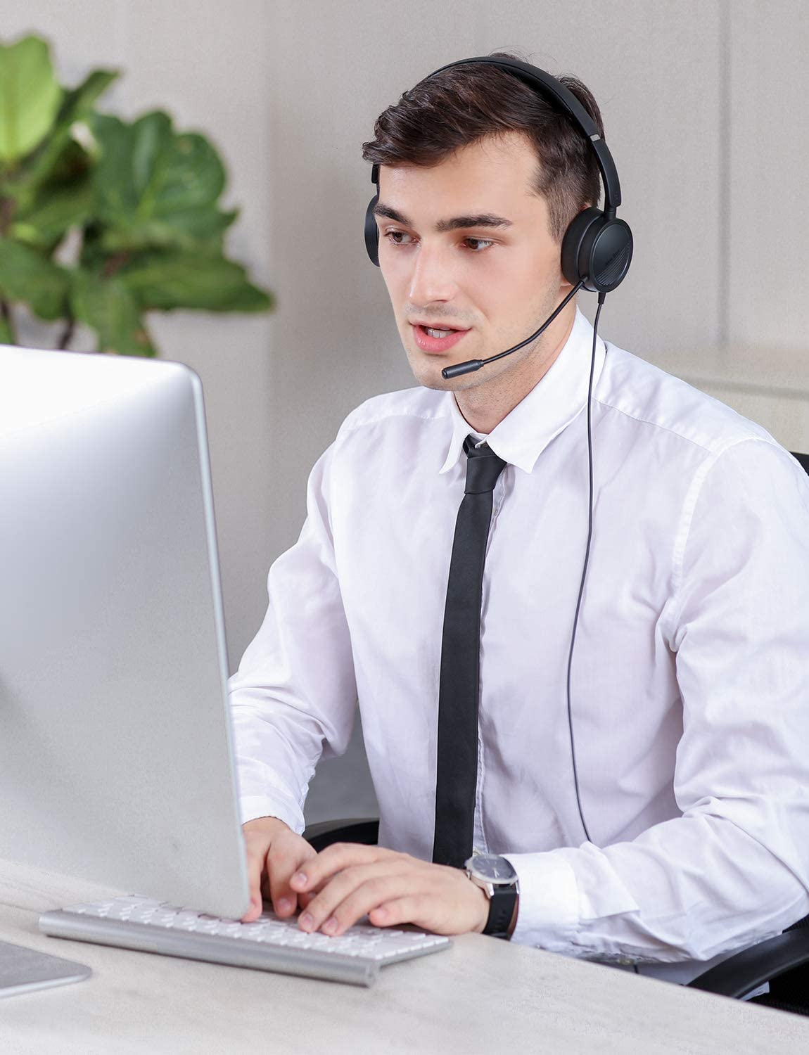 USB Headset New Bee Computer Headset In-Line Call Controls Office Headset with Noise Cancelling Micphone Call Center Headset for Skype, Zoom, Laptop, Phone, PC, Tablet, Home