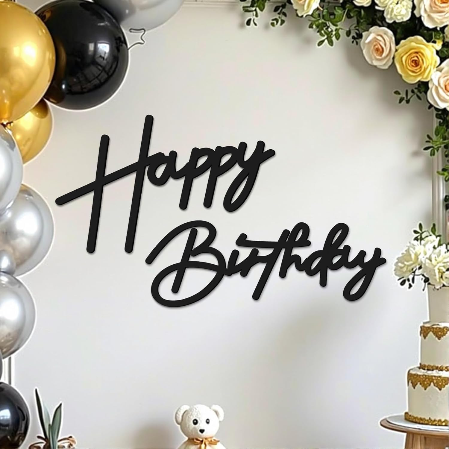 OSYLICT Happy Birthday Sign for Backdrop,Felt Letter Sign Banner for Wall Decr,Birthday Party Backdrop,Balloon Arch,Photo Background. for Kids Women Men Baby Shower Decorations (Gold)