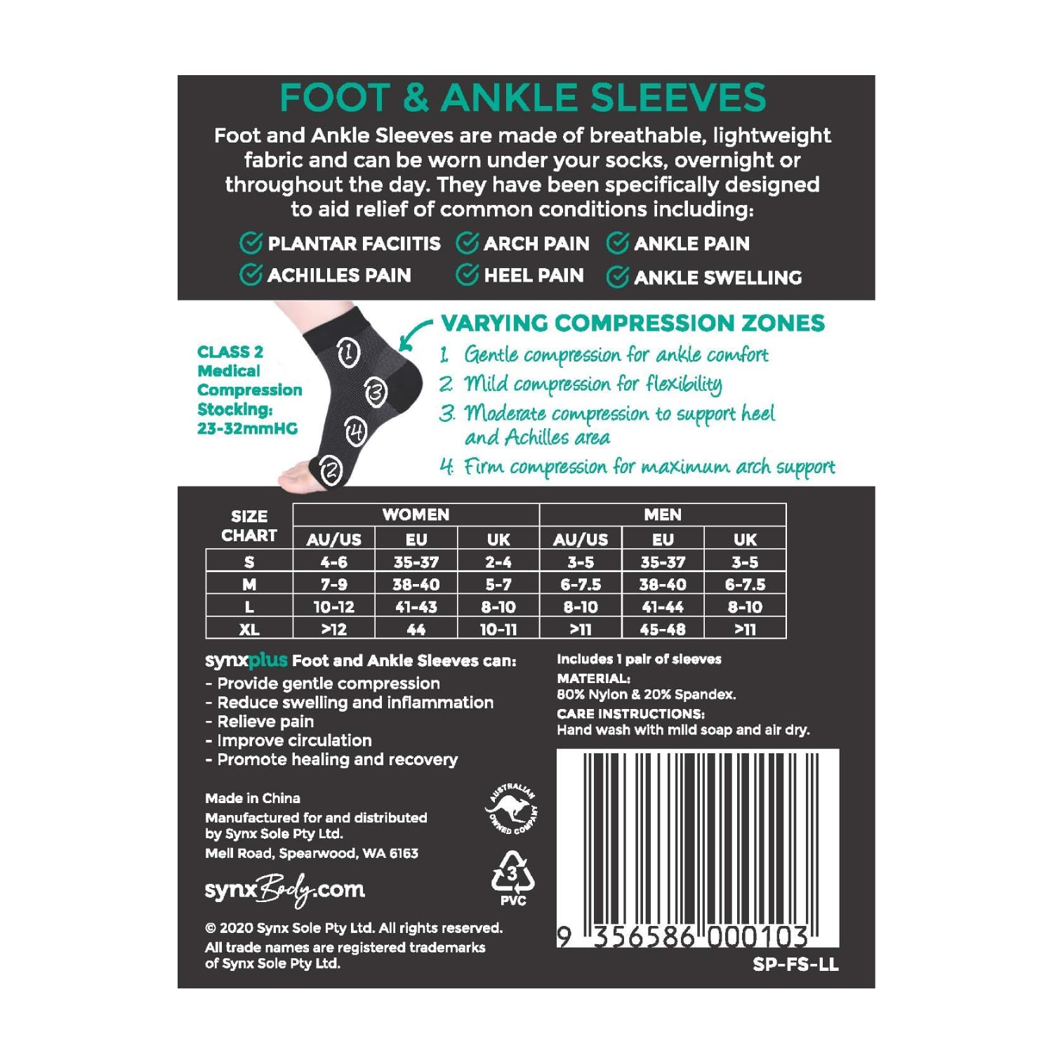 Synxbody Synxplus Foot and Ankle Compression Sleeves, Large image number 4