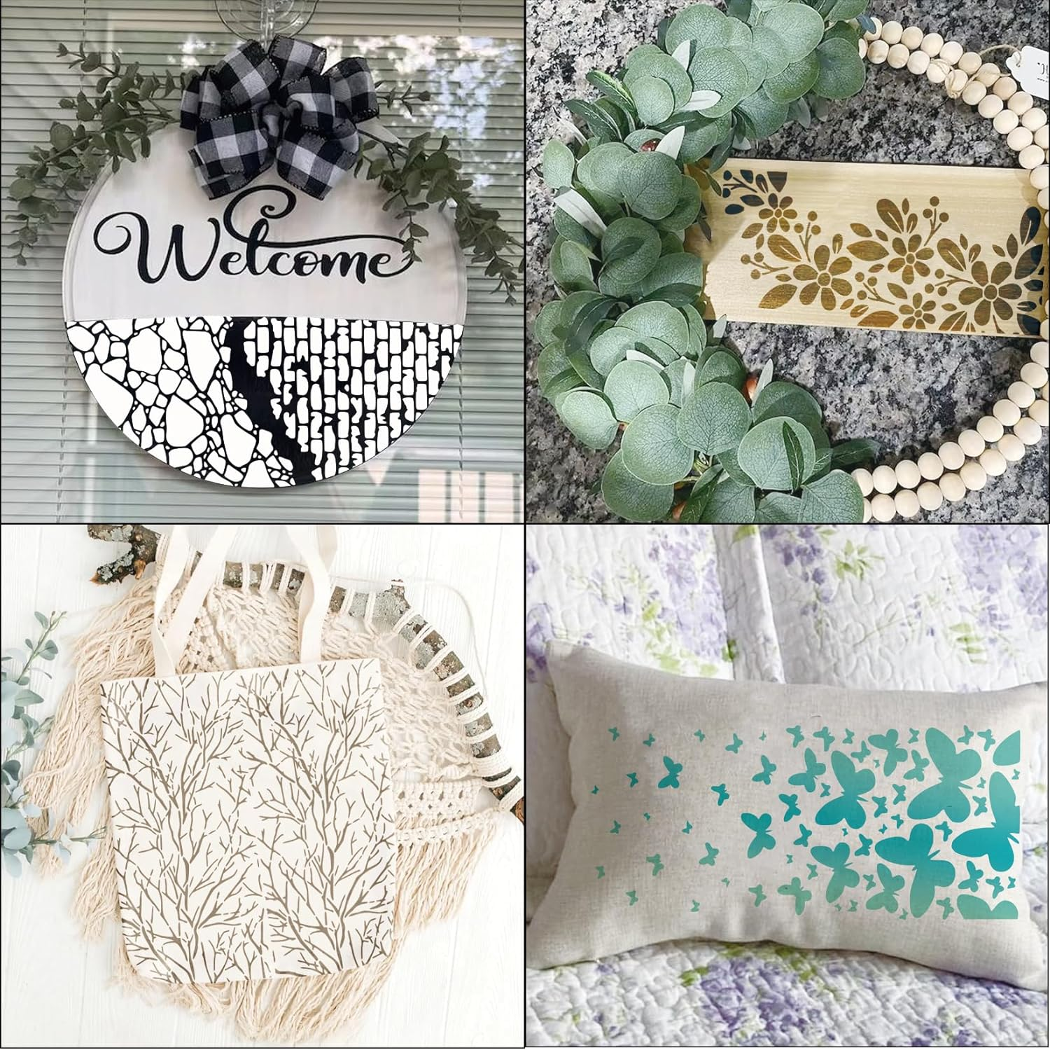 8 Pieces Stencils for Crafts Reusable Branches Musical Notes Stencil Floral Texture Background Layering Drawing Templates Stencils for Painting on Wood Furniture Paper (8 Branches) image number 1