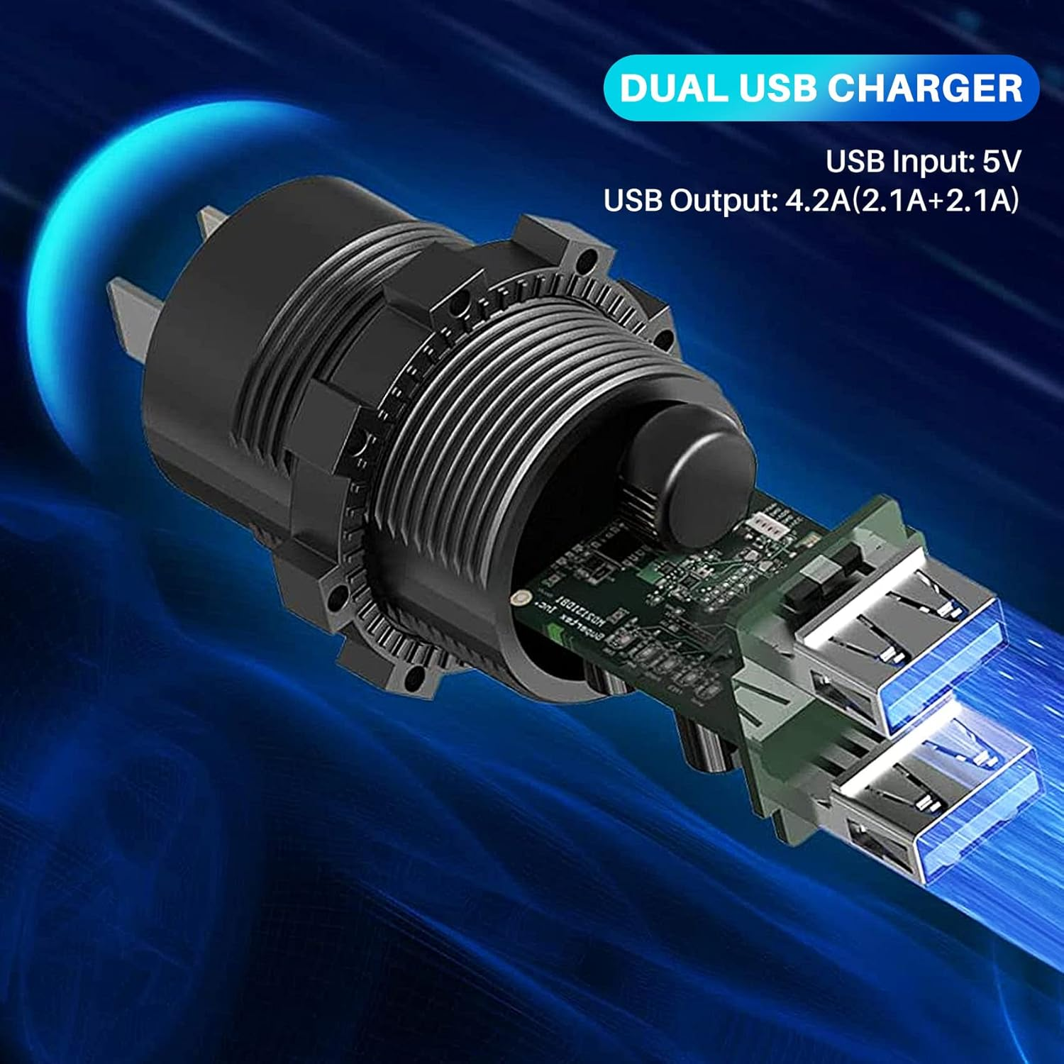 5V 4.2A Dual 2USB Charger Socket Adapter Power Outlet for 12V 24V Car Motorcycle(Blue) image number 6