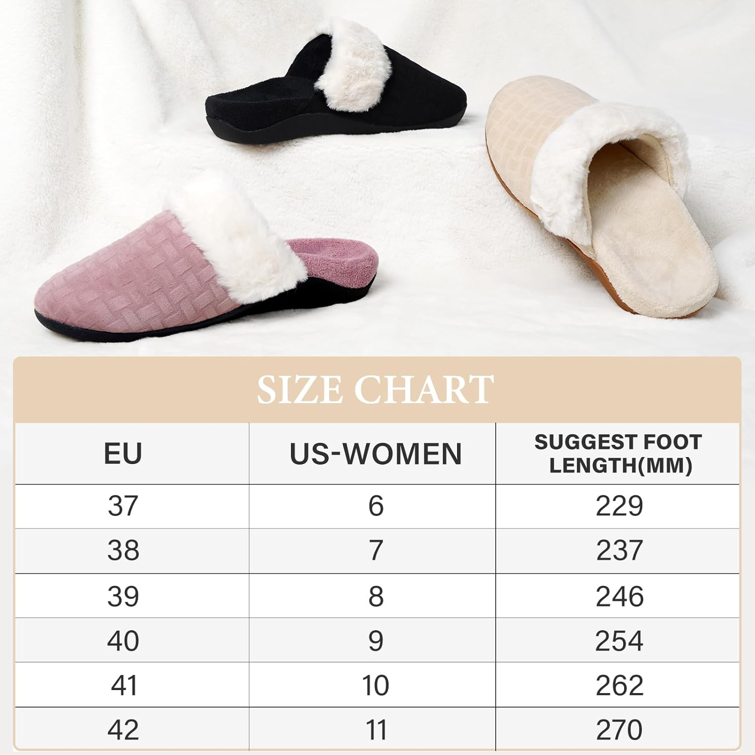 Ergofoot Orthopedic Slippers for Women, Fuzzy Slipper with Arch Support Bedroom Shoes for Plantar Fasciitis, Slip on Scuffs with Indoor Outdoor Anti-Skid Rubber Sole image number 6