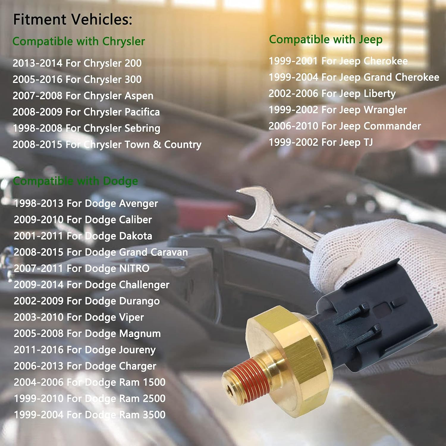 Engine Oil Pressure Sensor Sender Switch 5149062AA Compatible with Chrysler 200 Aspen Pacifica Jeep Grand Cherokee Dodge Magnum Avenger Ram 1500 2500 3500 05149062AA 5149064AA 5149062AB image number 4