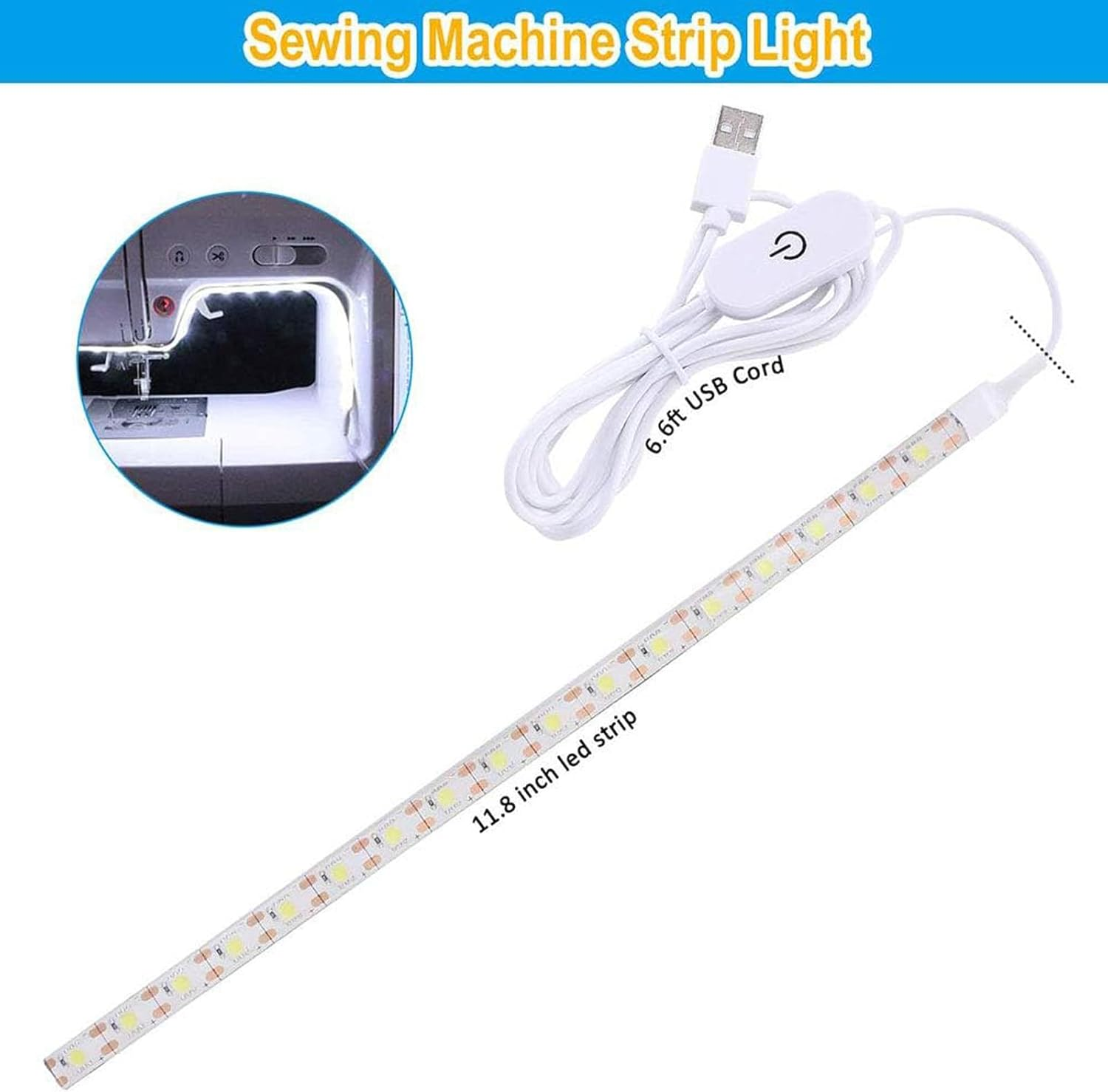 Tooloflife TF USB Sewing Machine Light - 5V 3.6W Super Bright 30Cm LED Strip with Touch Dimmer, IP55 Waterproof - for Cabinet, TV Background, Fits All Machines image number 5