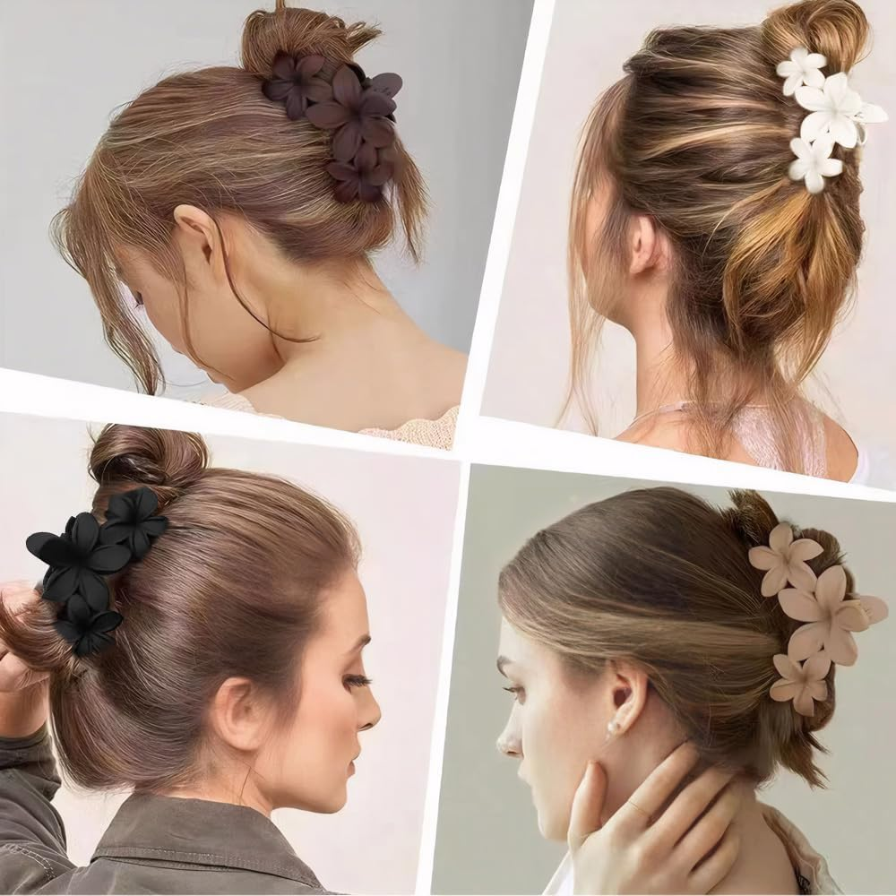 TOFBS Pack of 6 Hair Clips for Women Large Flower Shaped Claw Clips Stylish Non-Slip Matte Hair Clips Hair Decoration Accessories image number 3