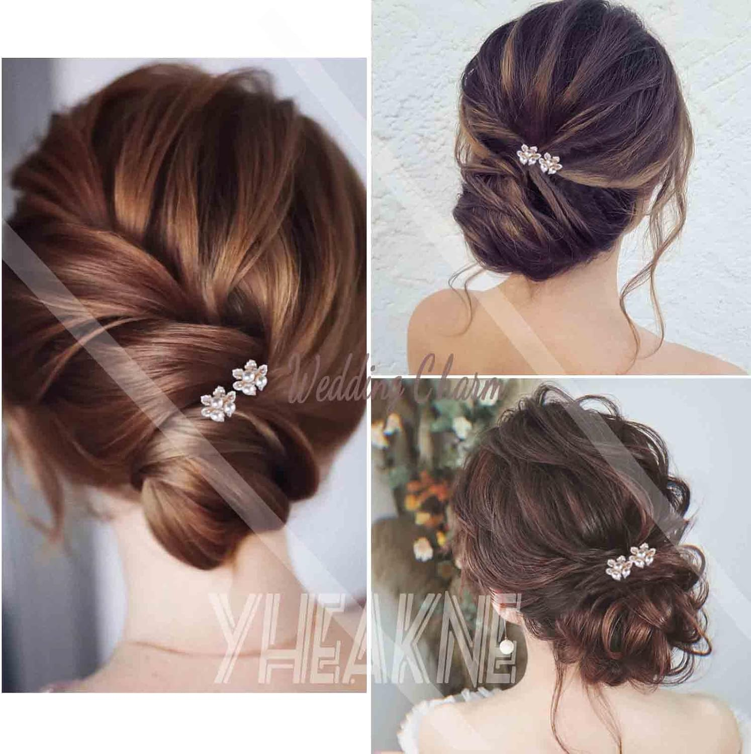 Yheakne Pearl Crystal Wedding Hair Pins Gold Flower Pearl Hair Pins Barrette Vintage Hair Clip Pins Decorative Bobby Pin Boho Hair Clip Bridal Hair Accessories for Women and Girls 2 Pieces (With Pearl) image number 3