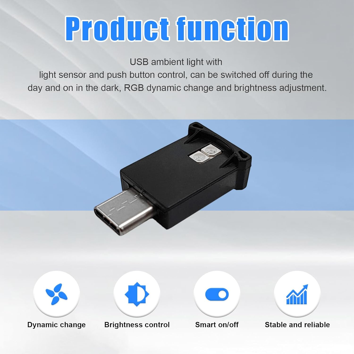 2 PCS USB Type C LED Ambient Light, 8 Colors RGB Dynamic Gradient Brightness Interior Atmosphere Lamp, Mini Adjustable Car Accessories Replace Lighting Parts for Home Laptop image number 5