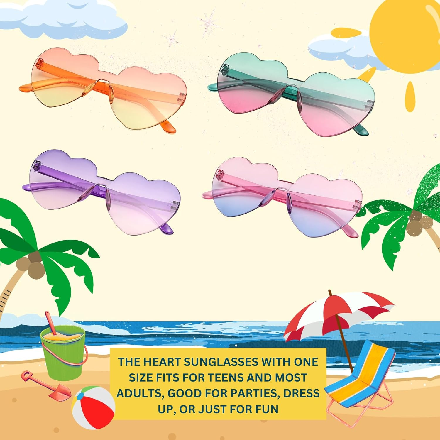4 Pairs Heart Shape Party Glasses Funny Fancy Novelty Party Bag Filler Favors Creative Costume Party Supplies Decoration for Kids and Adults Photo Booth Props