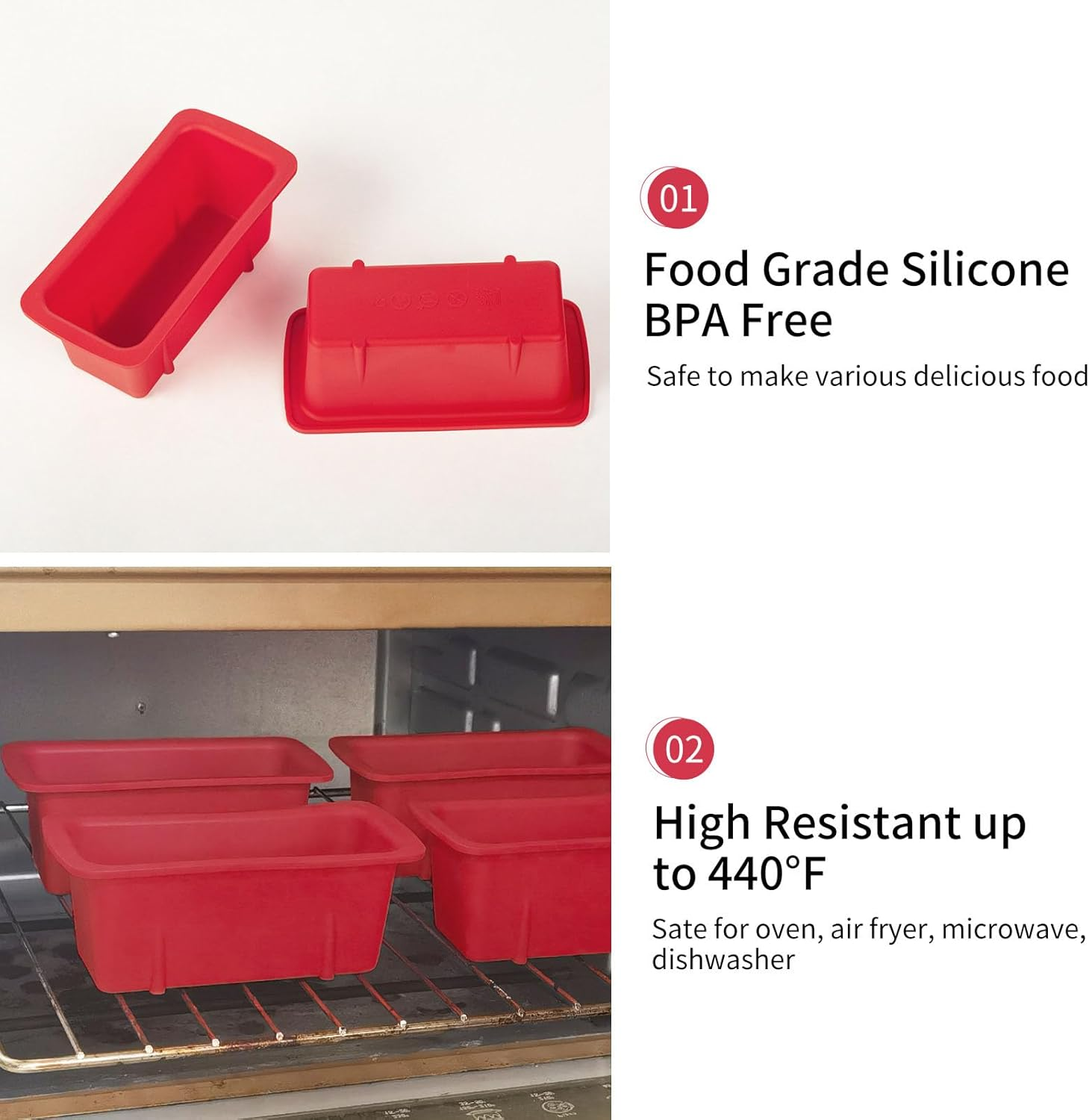 Mini Silicone Loaf Pan Set, 4Pcs Non-Stick Rectangle Silicone Bread Pan, Food Grade Mini Loaf Pans for Baking, Perfect for Bread, Cake, Brownies, Meatloaf, Ideal for Home Baking and Cooking Essentials image number 3