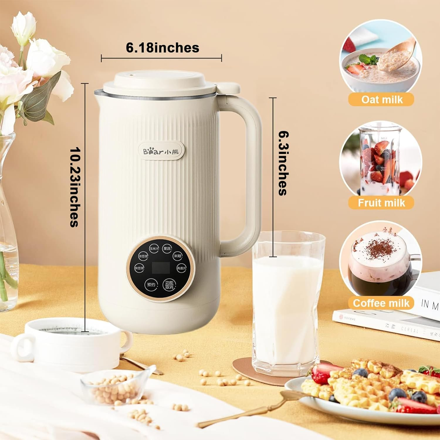 Bear Soy Milk Maker, 600Ml Multi-Functional Automatic Almond Milk, Nut Milk, Oat Milk, Corn Juice, Rice Paste, Juice Maker with 12H Delay Start & 2H Keep Warm, Stainless Steel, Auto Clean image number 6