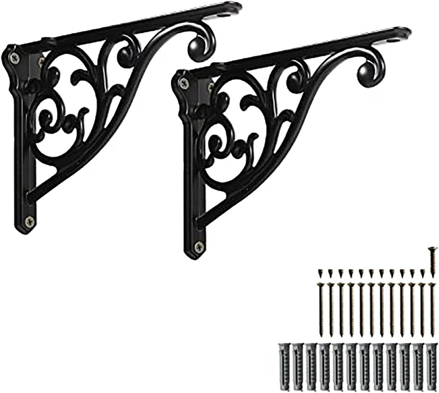Khtumeware 2 Pack Brushed Satin Nickel Shelf Bracket 5 Inch, Decorative Brackets for Shelving, Heavy Duty Vintage Ornate Shelf Bracket, Hardware Included,4.92X3.5X1.73 Inch image number 1