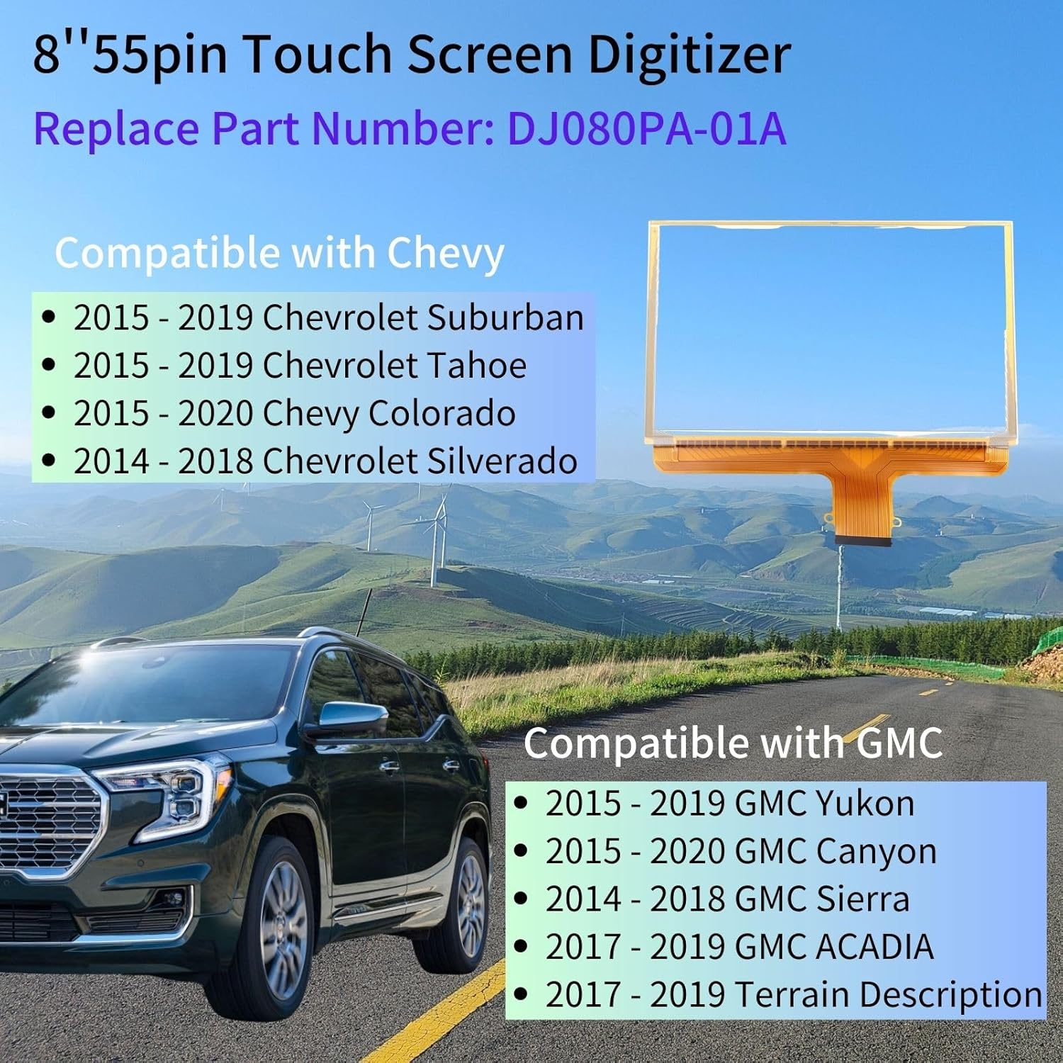 Kixfwpy 8&rdquo; 55Pin Touch Screen Digitizer Replacement for GMC Mylink Navigation Radio Replace DJ080PA-01A Fit for 2015-2018 Chevrolet Suburban Tahoe Chevy Colorado Silverado GMC Yukon Canyon Sierra image number 2