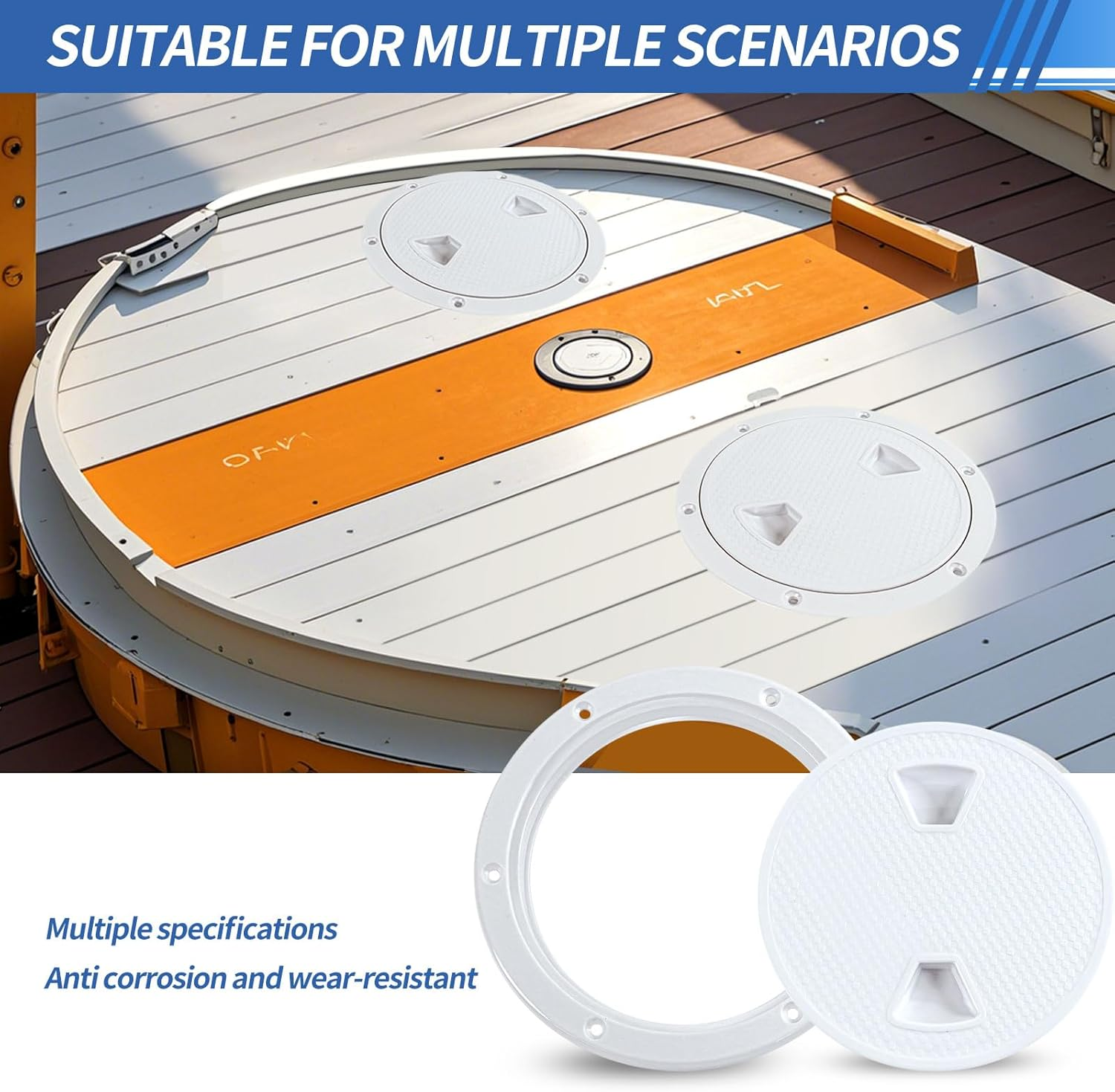 'Boat Hatch, 4'' 6'' 8'' White round Non Slip Inspection Hatch W/Detachable Cover for Marine Boat Yacht (8 Inch)' image number 6