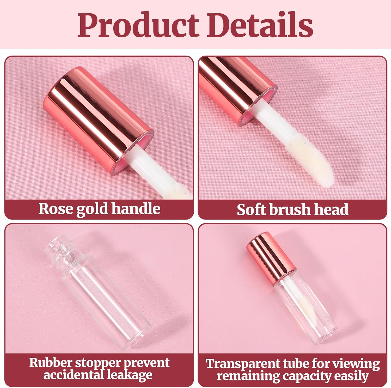 10 Pcs Empty Lip Gloss Tubes, 1.2Ml Mini Refillable Lip Balm Bottles with Rubber Insert and Brush Clear Plastic Lip Balm Gloss Containers for Samples Lips Balms Travel Split and DIY Makeup image number 2