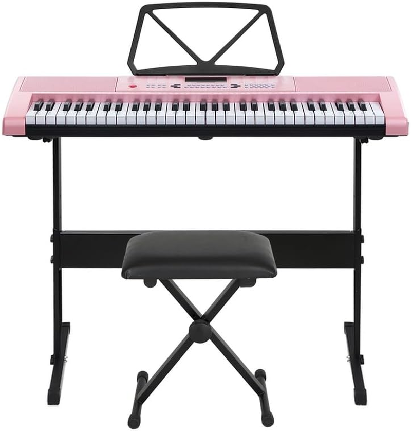 ALPHA 61 Keys Electronic Piano Keyboard Portable Digital Keyboard with Audio Input, Microphone Input, Headphone Output, Tones Rhythms LED Electric Holder Music Stand Adaptor Power Pink image number 5