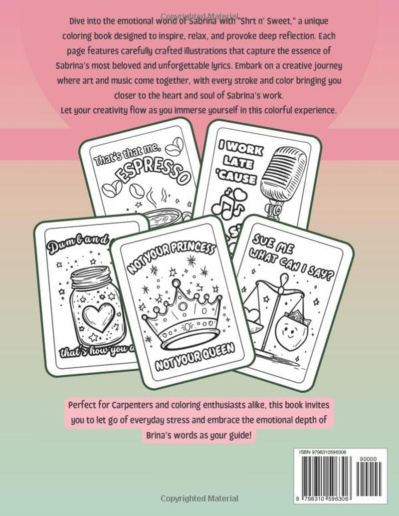 SHORT N' SWEET: Carpenter-Inspired Coloring Book Vol. 2 | Sabrina Fans | 50 Illustrations of Y2K Fashion, Music Art, Playful Vibes, and Relaxation for Creativity Lovers image number 1