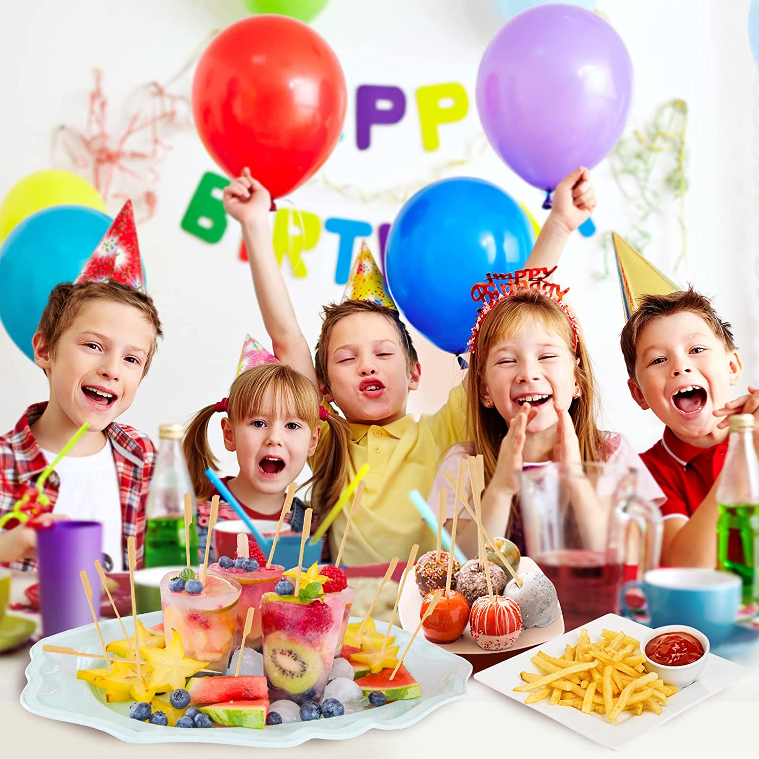 200 PCS Bamboo Skewers for Appetizers, 4.7 Inch Toothpicks, Cocktail Picks for Drinks, Fruit Kababs, Sausage, Barbecue Snacks, Natural Wooden Paddle Skewer Mini Food Sticks, Charcuterie Accessories image number 5