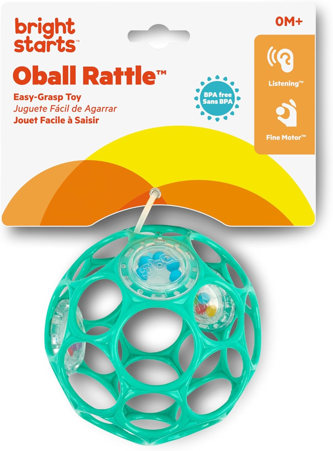 Bright Starts Oball Easy-Grasp Rattle Bpa-Free Infant Toy in Teal, Age Newborn and Up, 4 Inches image number 3