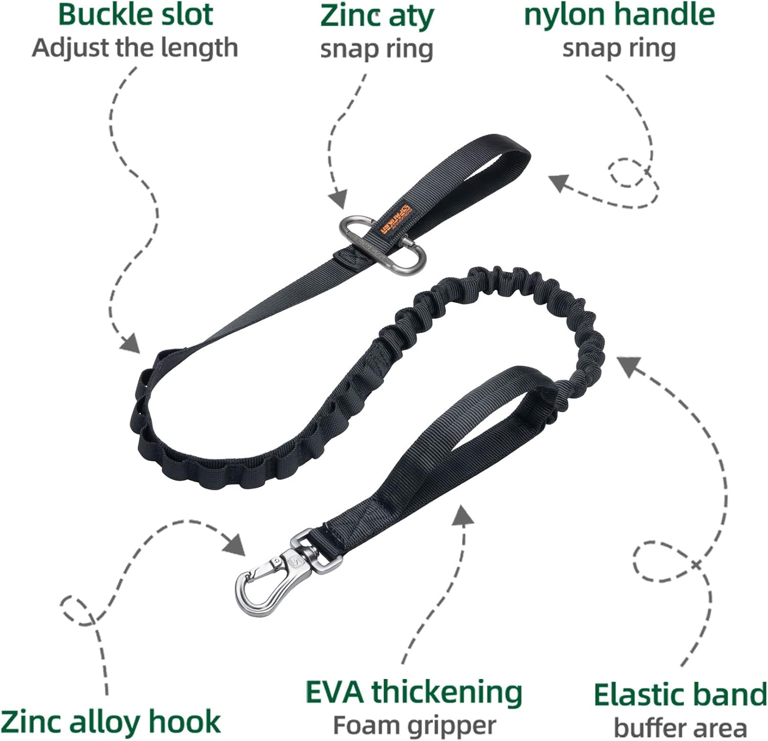 EXCELLENT ELITE SPANKER Bungee Dog Leash Tactical Dog Leash Nylon Adjustable Tactical Leash for Dogs Quick Release Military Dog Leash with 2 Control Handle (Black) image number 4
