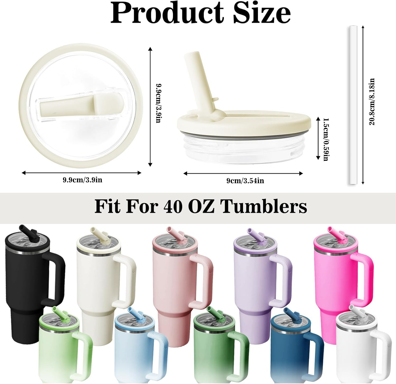 40 OZ Tumbler Flip Straw Lid Fit for Stanley Cup,2Pcs 40 OZ Spill Proof Lid,Clear Replacement Lids Fit for Stanley (Black, 40Oz) image number 6