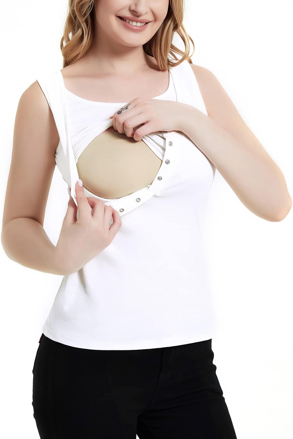 Nursing Tank Tops for Women Scoop Neck Sleeveless Breastfeeding Shirt image number 5