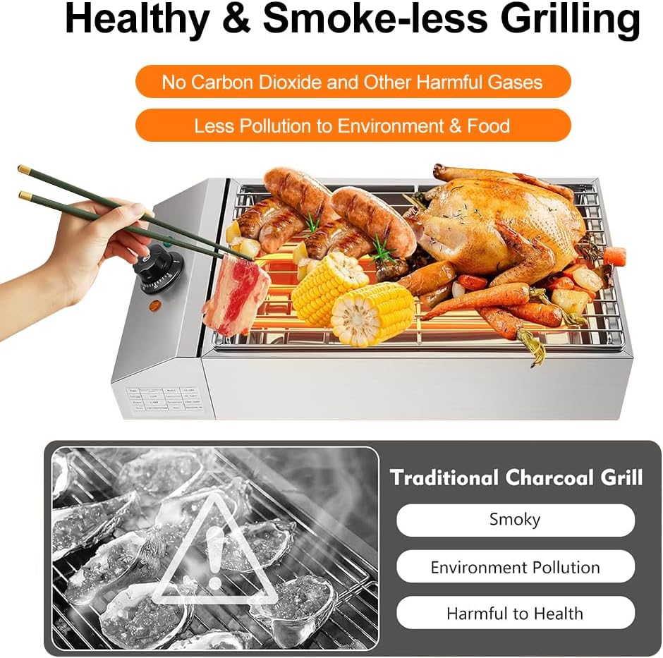 Indoor Smokeless Grill, 2600W Commercial Electric Grill Stainless Steel Barbecue Oven Grills with Oil Pan Suitable BBQ Equipment for Indoor and Outdoor Camping image number 4