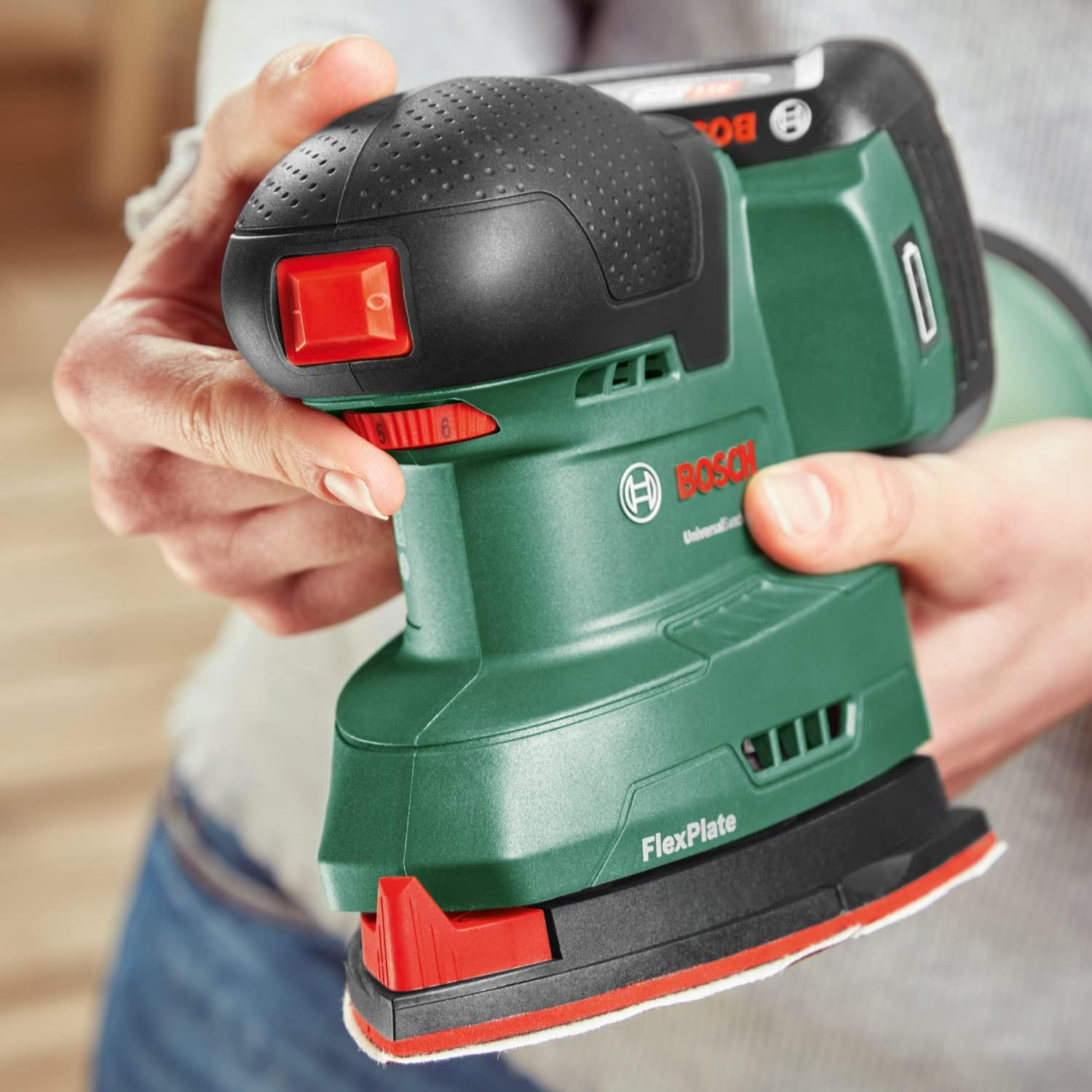Bosch Universalsander 18V-10 Cordless Sander (Without Battery, 18 Volt System, for DIY Woodworking, 32 X Sandpaper, in Box) - Amazon Edition image number 2