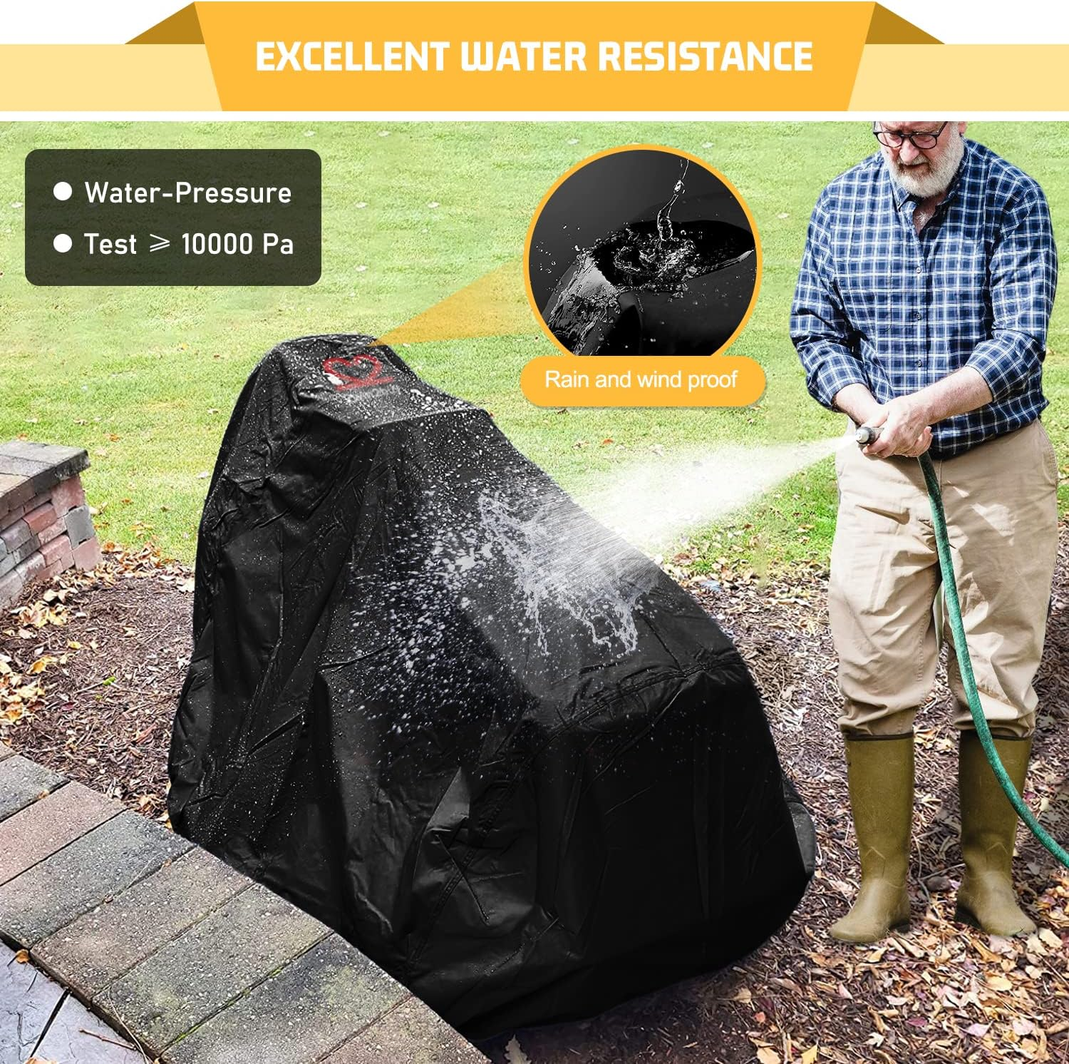 2Win2Buy Lawn Mower Cover Heavy Duty Waterproof Polyester Oxford Mower Covers - UV & Dust & Water Resistant, Weather Resistant,Universal Fit Drawstring & Storage Bag (Riding Lawn Mower Cover) image number 4