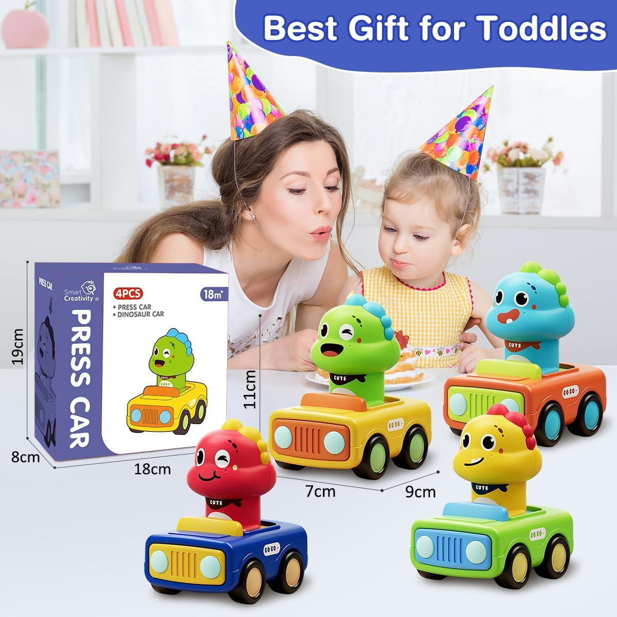 REMOKING Dinosaur Toys for 1 2 Year Old Boys, 4 Pack Baby Press and Go Cars for Toddlers 1-3, First Push Go Friction Play Vehicle Set,1St Birthday Gifts for Boys Girls 12 18 24 Months image number 4