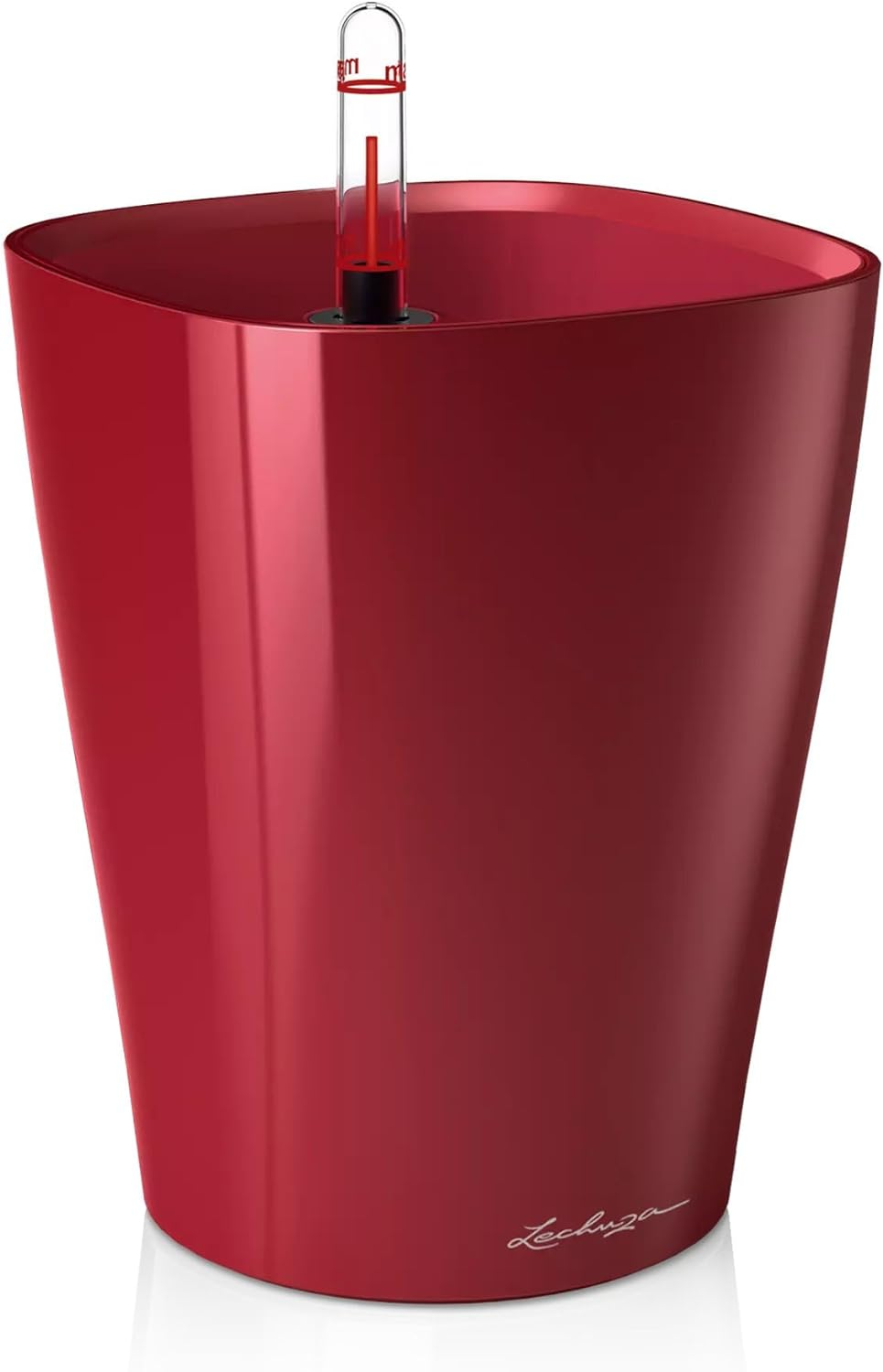 Lechuza Deltini Self-Watering Planter with Removable Planter Liner, High Gloss Scarlet Red