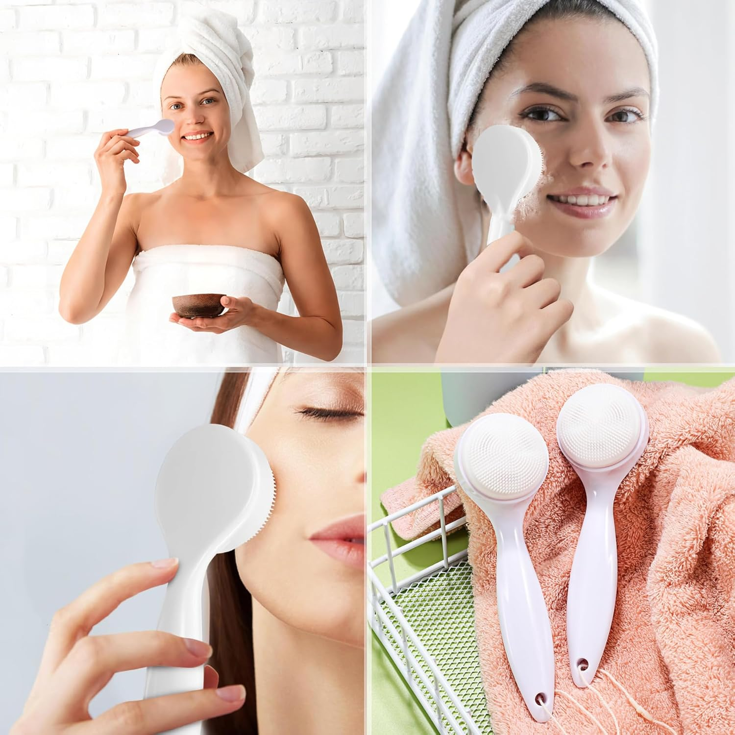2 Pack Silicone Facial Cleansing Brush Set - Handheld Face Scrubber for Makeup Removal and Skincare Exfoliation - Facial Brushes for Deep Cleansing and Gentle Exfoliation image number 6