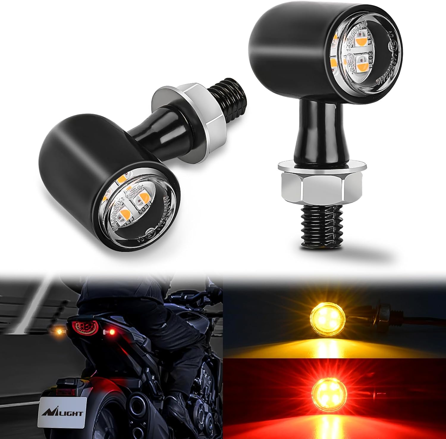 Nilight Motorcycle Rear LED Turn Signals Brake Tail Light Red Yellow Beam Mini Size Blinkers Compatible with Harley Honda Kawasaki Suzuki Triumph Yamaha Cruiser image number 4