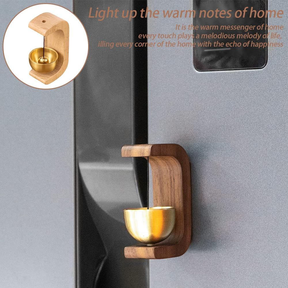 2PCS Shopkeeper Bell, Magnetic Wood Doorbell Wind Chime for Entrance, Easy Install with Golden Brass Bell, Compact Wood Style Bass Cute Reminder for Store Wardrobe Fridge image number 2