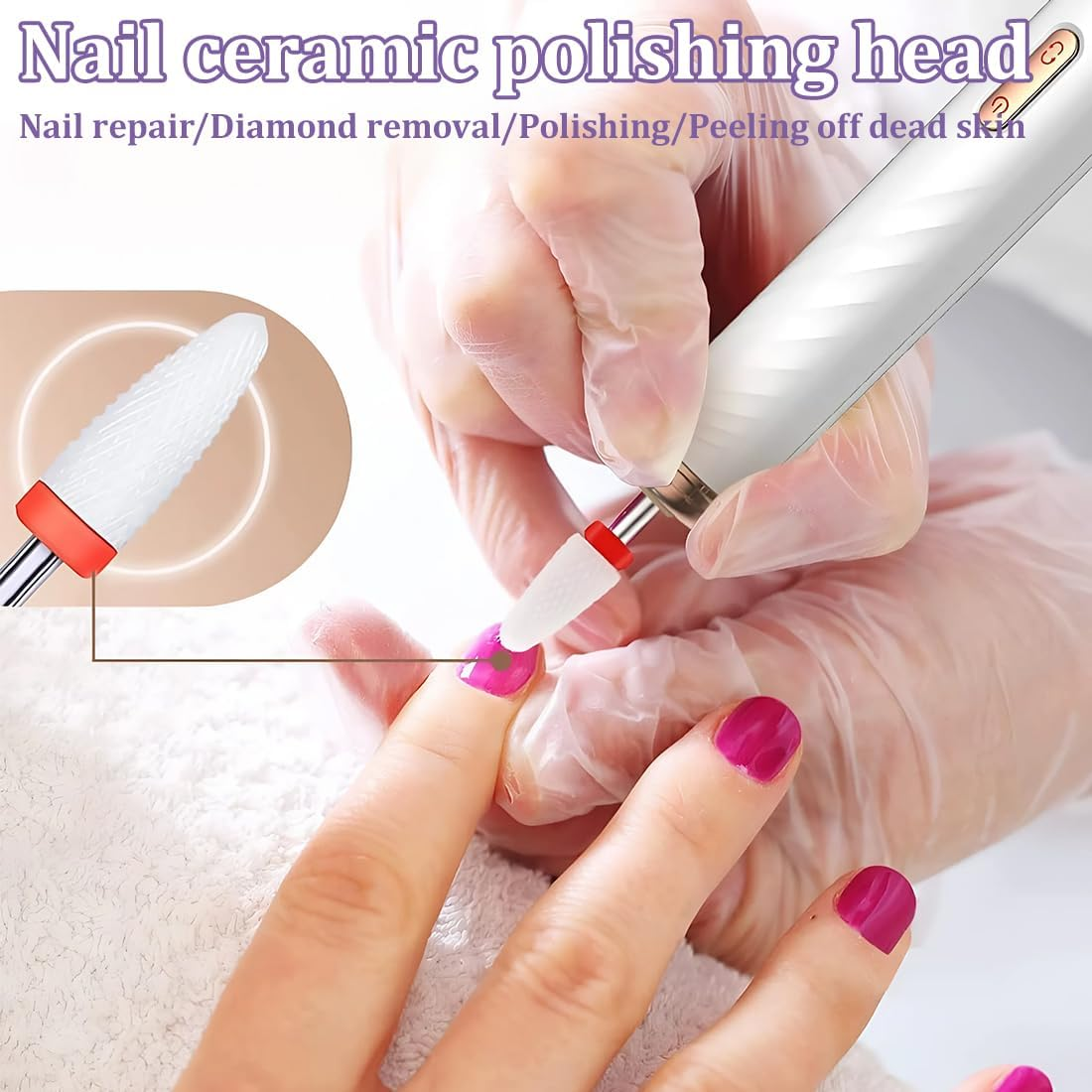 MIRKUZI Nail Files & Polishing Blocks 2 Piece Ceramic Nail Drill Bit Set, Electric Nail Clipper Drill Set, Ceramic Nail Drill Attachment, Corn Shape Ceramic Drill Bit (Blue Red) image number 2