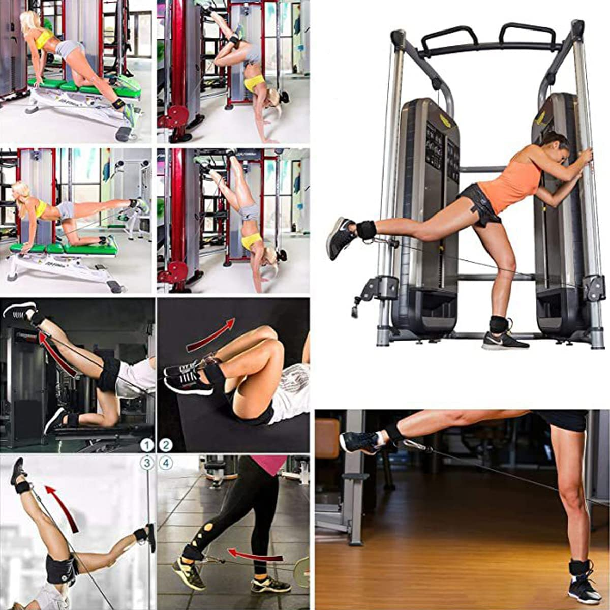 Ginojex Ankle Straps for Gym Cable Machine Leg Extension Kickbacks Exercises Double D-Rings Comfort Fit Neoprene Adjustable