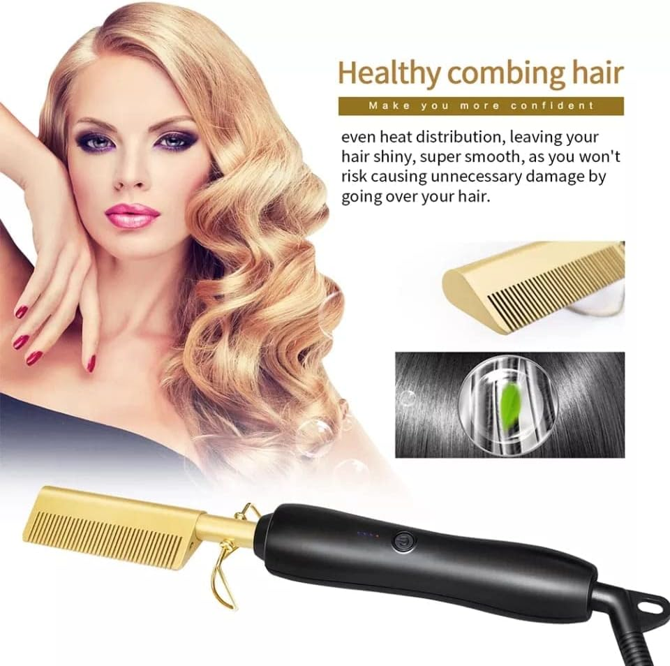 Heating Comb Straightener Electric Hot Comb Flat Iron Hair Straightening Brush Smoothing Iron Comb Hair Straightener Brush image number 6