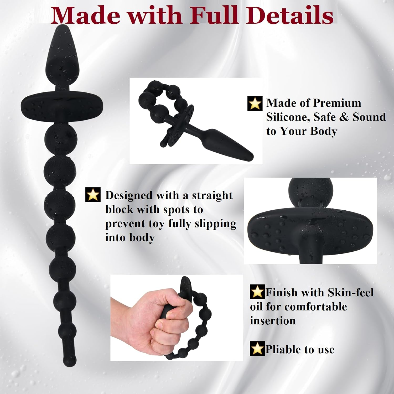 Beginner Anal Beads Butt Plug with 7 Anal Balls, Progressive Design Anal Chain Sex Toys for Men Women, Flexible Silicone Stimulator for Vaginal Anus Dilator Prostate Massage (Beginner Version)